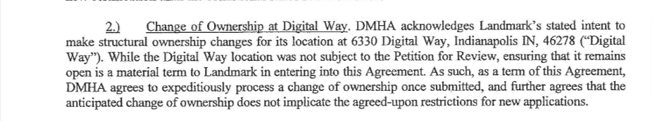Landmark Recovery DMHA agreement potential change of ownership