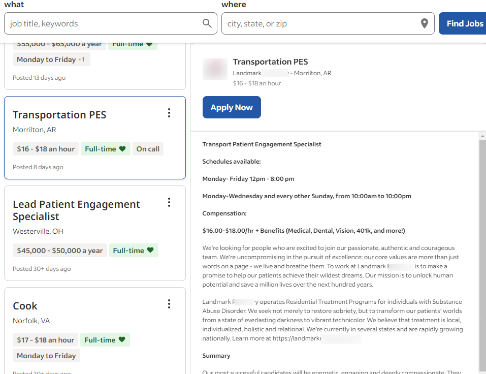 Landmark Recovery Transportation PES Job Posting