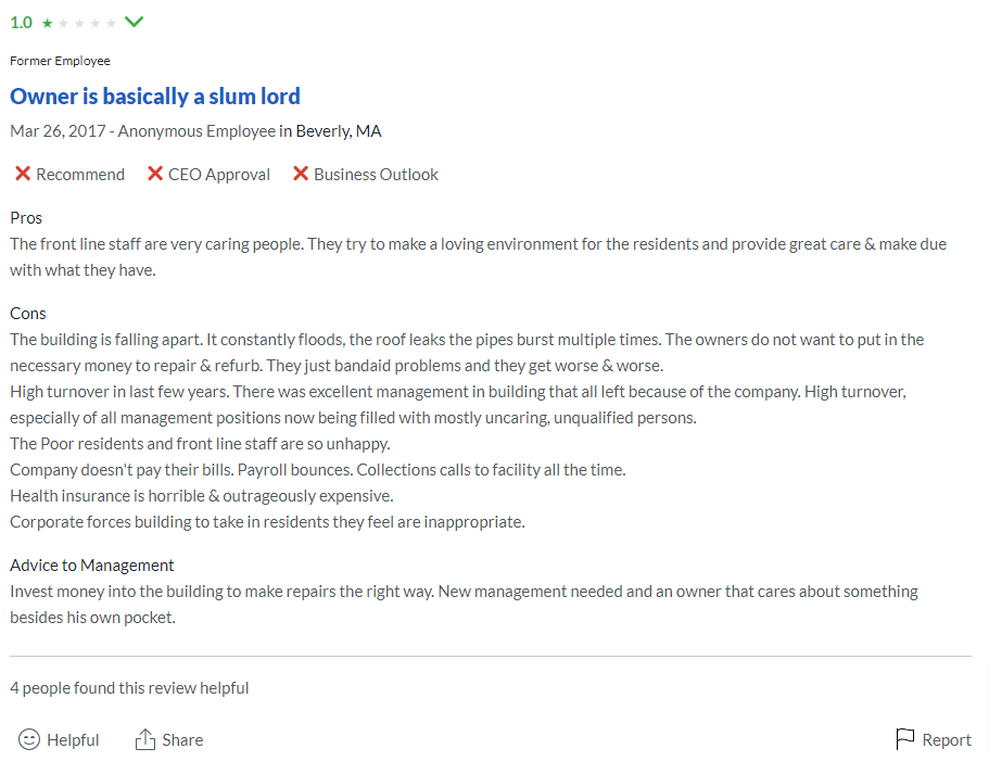 Landmark Senior Living Communities Reviews Owner is basically a slum lord Glassdoor Review