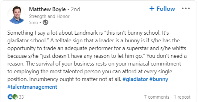 Matthew Boyle LinkedIn Management Bunny post