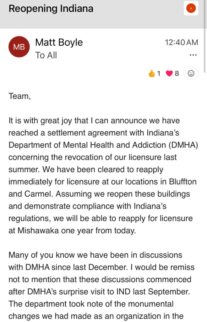Matthew Boyle reopening Indiana Medicad facilities email part 1